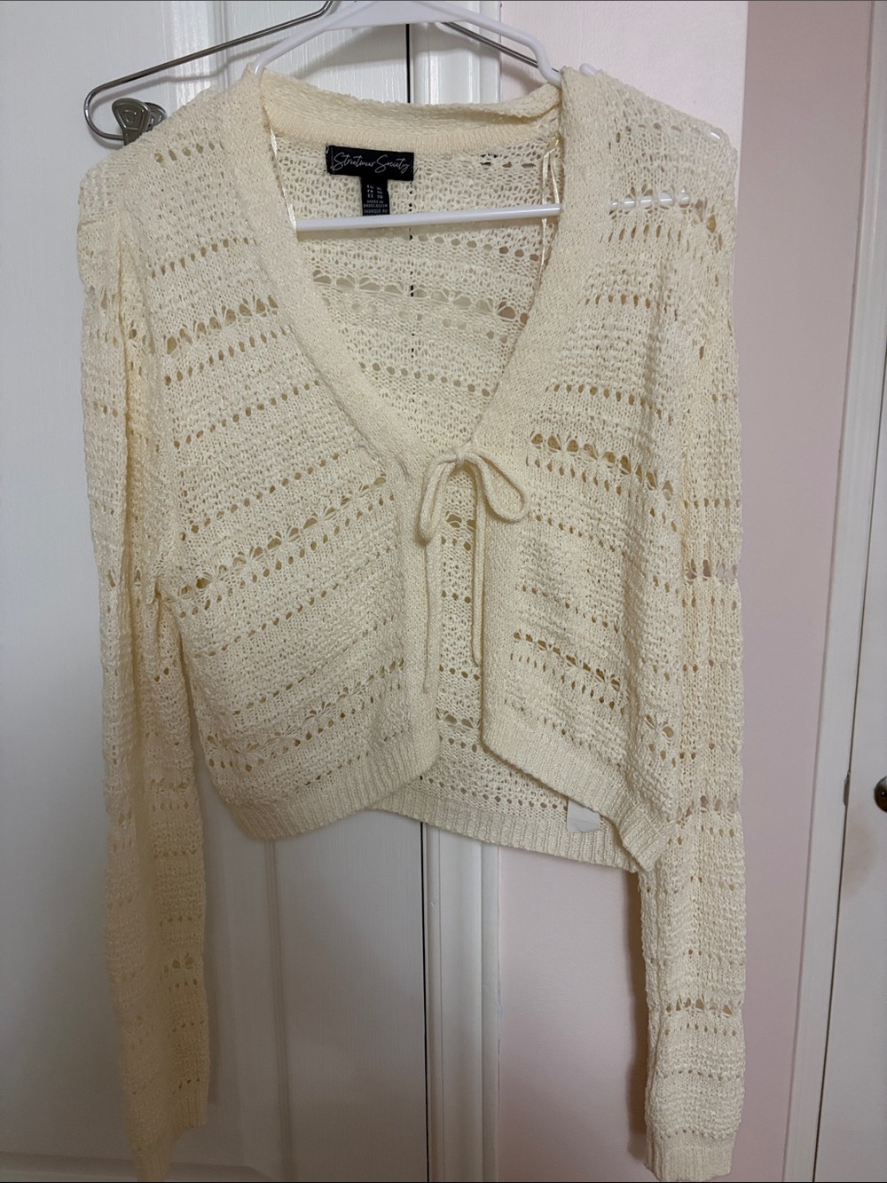 Streetwear Society Cream Open-Knit Tie-Front Cardigan